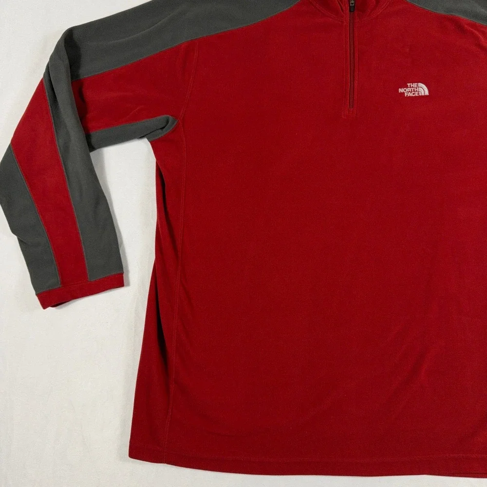 The North‎ Face Fleece Pullover TKA 100 Quarter Zip Red Gray Mens XXL
